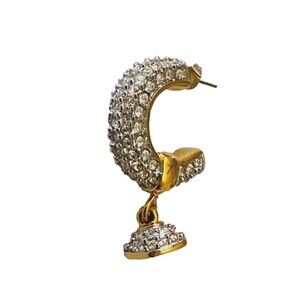 New Single Vintage Swarovski Gold Tone Pave Crystal Hoop Charm Dangle Earring